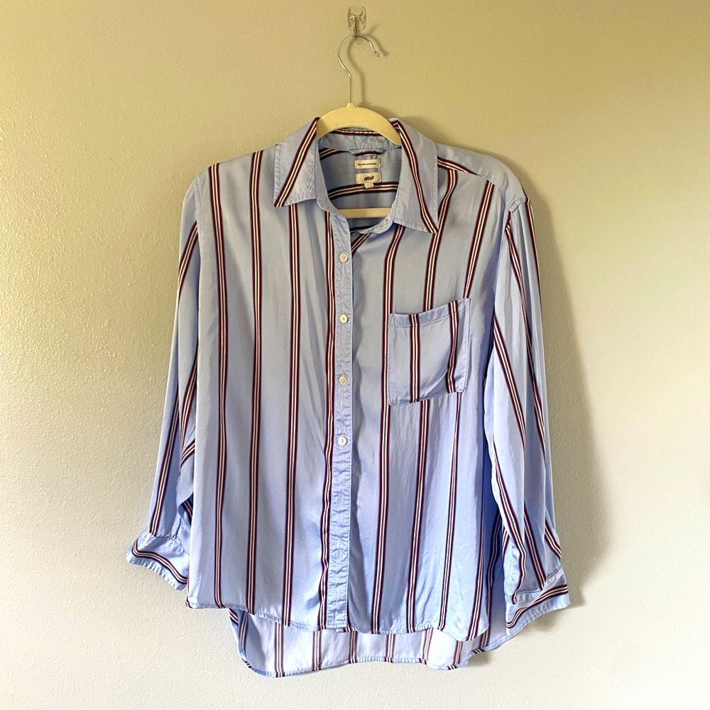 Aerie women's blue striped pajama matching set satin finish size small cozycore